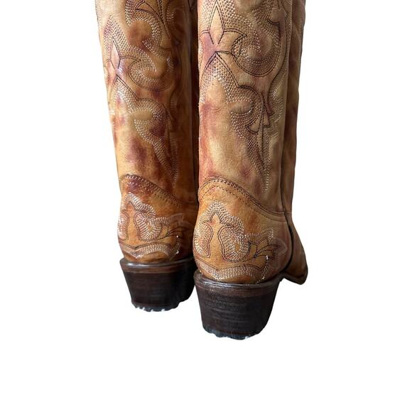 NWOT Women's Circle G Leather Cognac Tan Leather Snip Toe Western Boots Size 9 - Picture 6 of 8